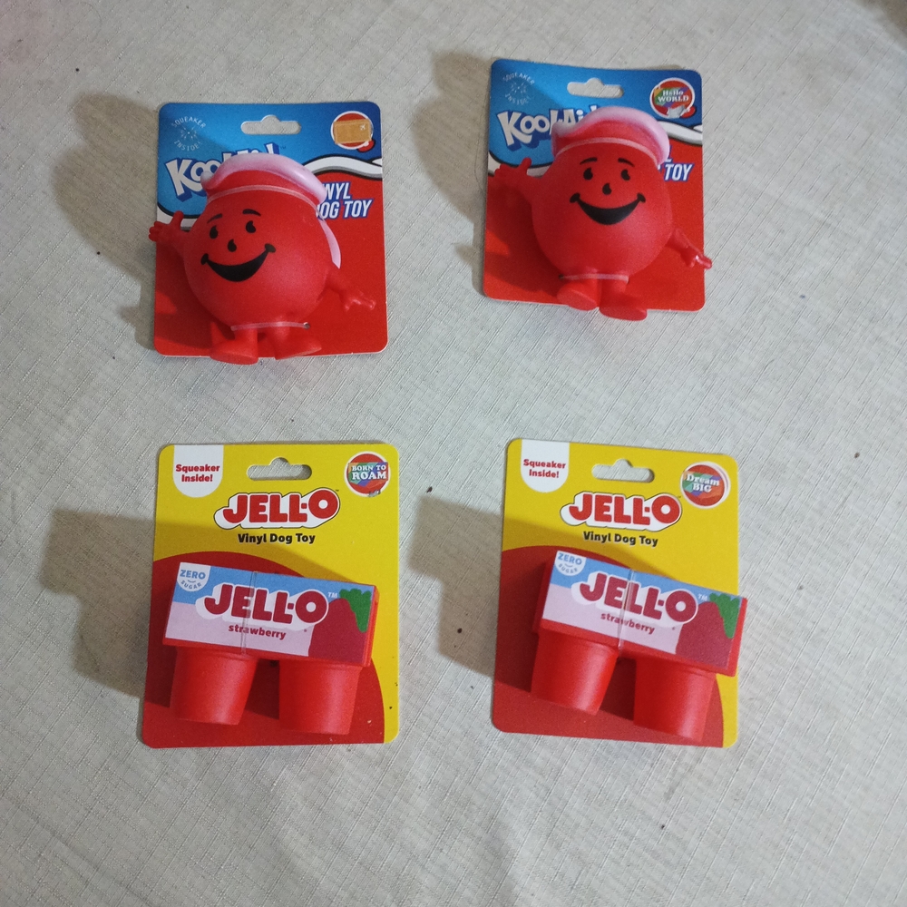 4 Dog Vinyl Squeaky toys Treat for Playful Dogs Jell-O and Kool Aid